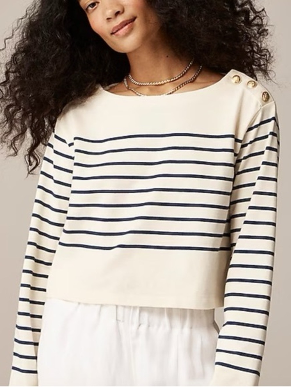 J.Crew Mariner Cotton Longsleeve Boatneck Tee with Nautical Navy Stripes